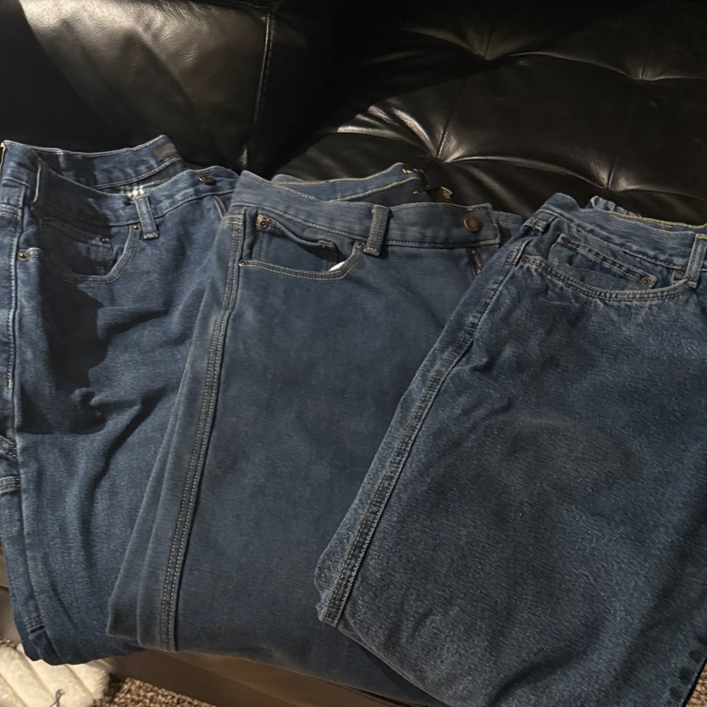 Men's Blue Jeans quilted and flannel lined 3 pairs 34 x 32